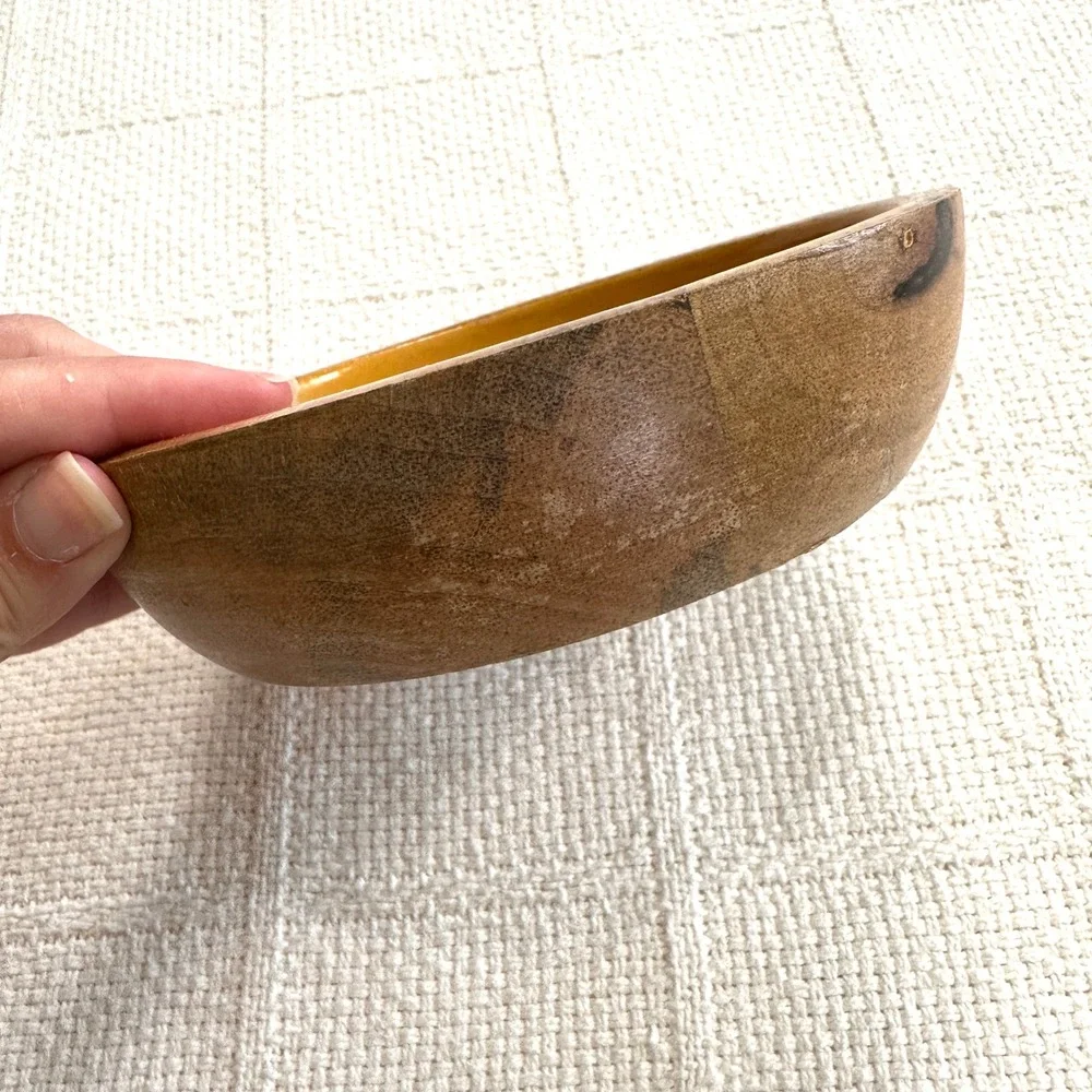 Cat Face Mango Wood Trinket‎ Bowl Dish Catchall Dish Danica Studio Yellow